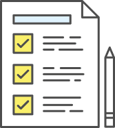 クリップボードとペンで手書き記入する様子のイラスト