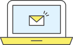 ノートパソコンの画面に封筒アイコンが表示され、エクセルデータをメールで送る様子のイラスト