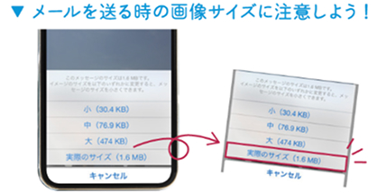 スマホ画面で「実際のサイズ(1.6M)」を選択している様子
