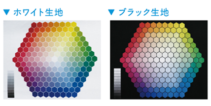 ホワイト生地の際の色見本とブラック生地の際の色見本