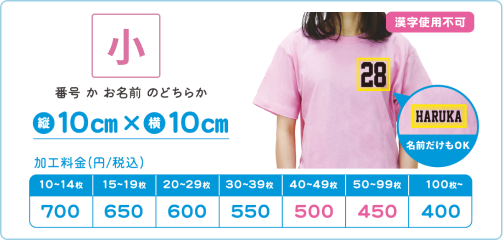 プリントサイズ「小」のサンプルと価格表