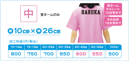 プリントサイズ「名前のみ」のサンプルと価格表